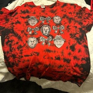 Horror Icons Red and Black Tie-Dye Tee